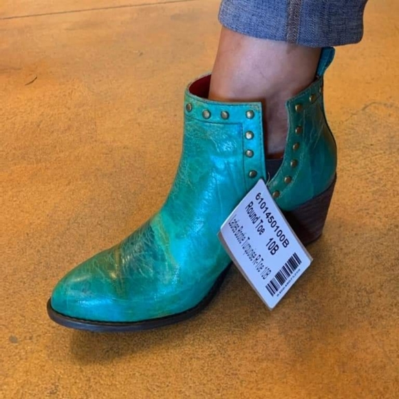 Women's Turquoise Ankle Boots Booties - western style - Picture 3 of 3